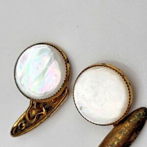 Estate Mother of Pearl Abalone Cuff Links 0.5in